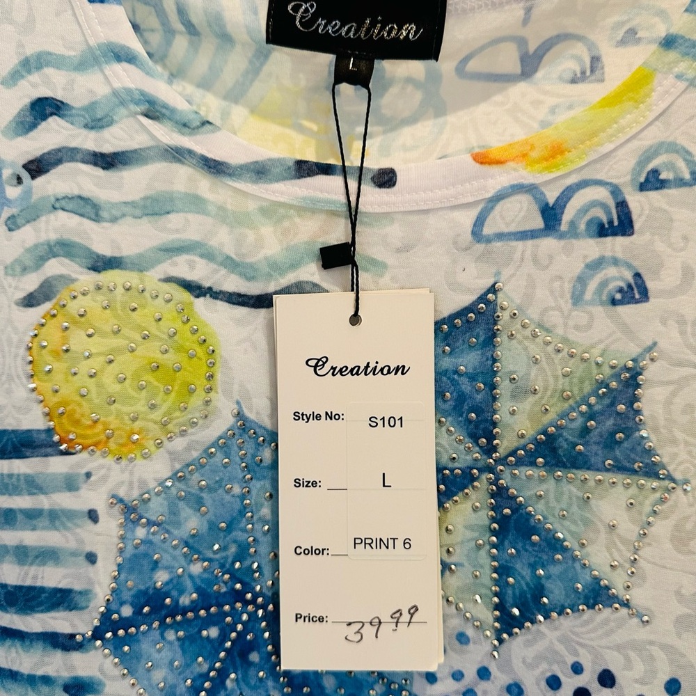Creation Blue and Yellow Patterned Top